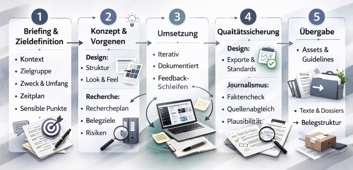Prozessgrafik Arbeitsweise mit fünf Schritten
